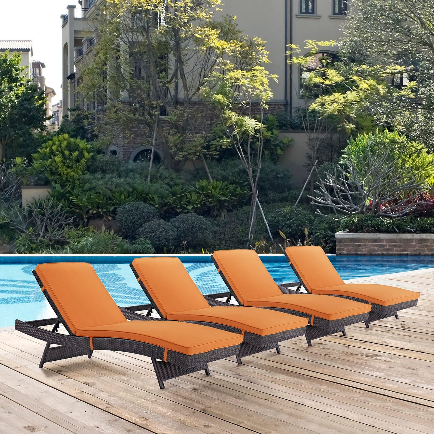 Convene Outdoor Patio Chaise Set of 4 in Espresso Orange by Modway (EEI-2429)