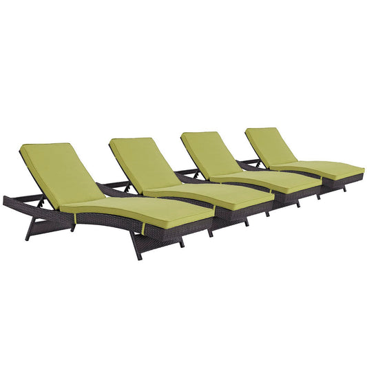 Convene Outdoor Patio Chaise Set of 4 in Espresso Peridot by Modway (EEI-2429)