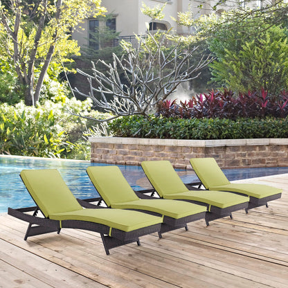 Convene Outdoor Patio Chaise Set of 4 in Espresso Peridot by Modway (EEI-2429)