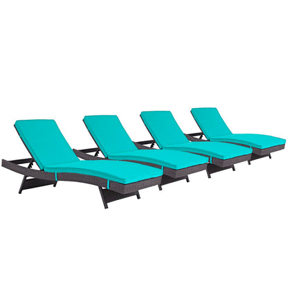 Convene Outdoor Patio Chaise Set of 4 in Espresso Turquoise by Modway (EEI-2429)