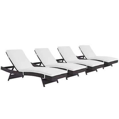 Convene Outdoor Patio Wicker Rattan Chaise Set of 4 (Espresso / White) by Modway Outdoor Patio Chaise Lounge Set Modway 