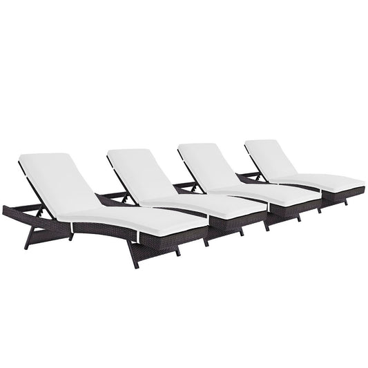 Convene Outdoor Patio Wicker Rattan Chaise Set of 4 (Espresso / White) by Modway Outdoor Patio Chaise Lounge Set Modway 