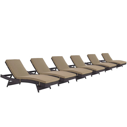 Convene Outdoor Patio Wicker Rattan Chaise Set of 6 (Espresso / Mocha) by Modway Outdoor Patio Chaise Lounge Set Modway 