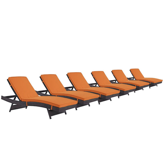 Convene Outdoor Patio Chaise Set of 6 in Espresso Orange by Modway (EEI-2430)