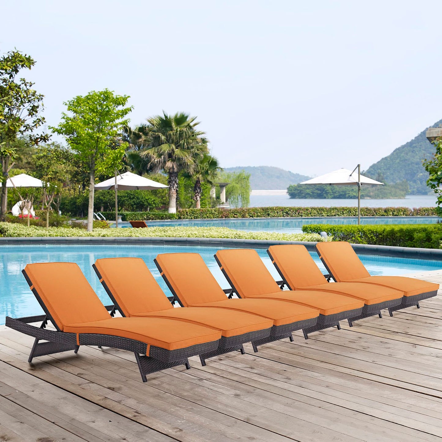 Convene Outdoor Patio Chaise Set of 6 in Espresso Orange by Modway (EEI-2430)