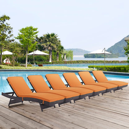 Convene Outdoor Patio Chaise Set of 6 in Espresso Orange by Modway (EEI-2430)