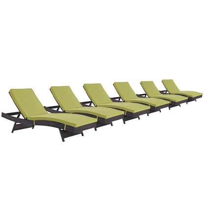 Convene Outdoor Patio Chaise Set of 6 in Espresso Peridot by Modway (EEI-2430)