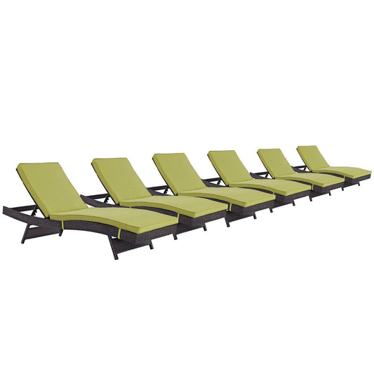 Convene Outdoor Patio Chaise Set of 6 in Espresso Peridot by Modway (EEI-2430)