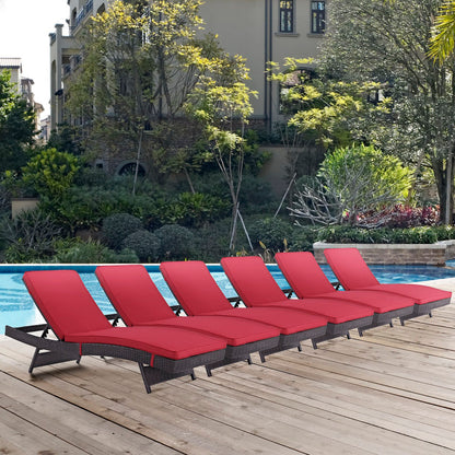 Convene Outdoor Patio Chaise Set of 6 in Espresso Red by Modway (EEI-2430)