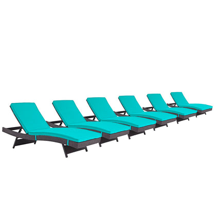 Convene Outdoor Patio Chaise Set of 6 in Espresso Turquoise by Modway (EEI-2430)