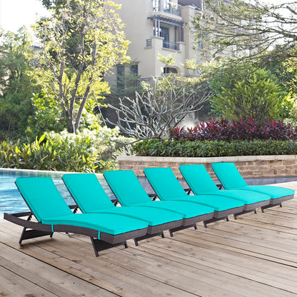 Convene Outdoor Patio Chaise Set of 6 in Espresso Turquoise by Modway (EEI-2430)