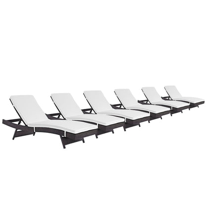 Convene Outdoor Patio Wicker Rattan Chaise Set of 6 (Espresso / White) by Modway Outdoor Patio Chaise Lounge Set Modway 