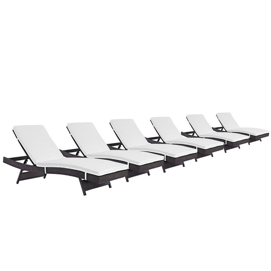 Convene Outdoor Patio Wicker Rattan Chaise Set of 6 (Espresso / White) by Modway Outdoor Patio Chaise Lounge Set Modway 