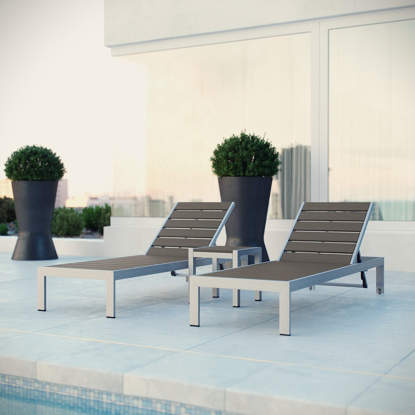 Shore 3 Piece Outdoor Patio Aluminum Set in Silver Gray by Modway (2466)