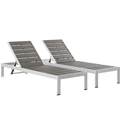 Shore Outdoor Patio Aluminum Chaise Set of 2 in Silver Gray by Modway (2467)