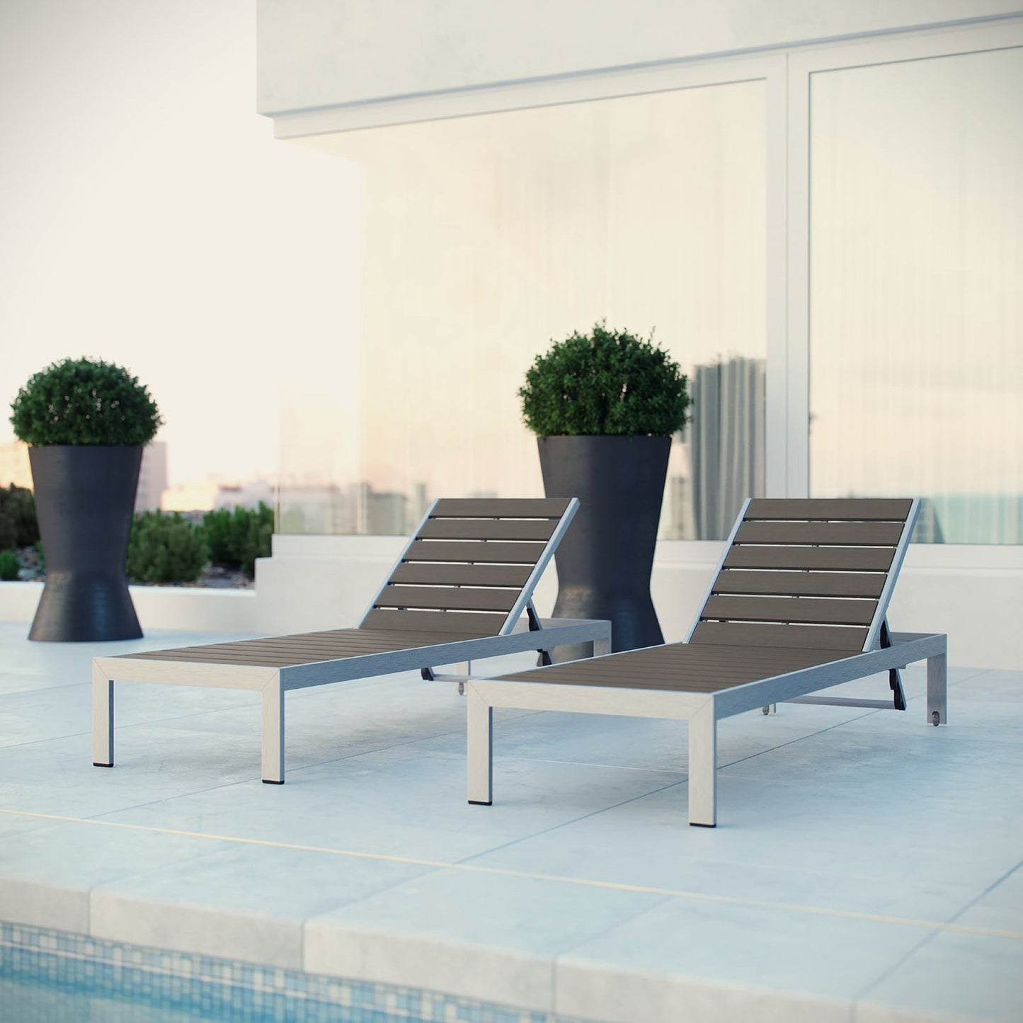 Shore Outdoor Patio Aluminum Chaise Set of 2 in Silver Gray by Modway (2467)