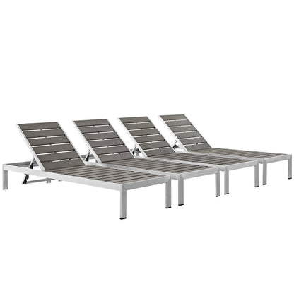 Shore Outdoor Patio Aluminum Chaise Set of 4 in Silver Gray by Modway (2468)