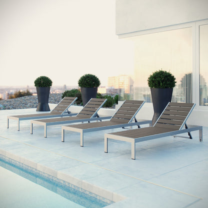 Shore Outdoor Patio Aluminum Chaise Set of 4 in Silver Gray by Modway (2468)