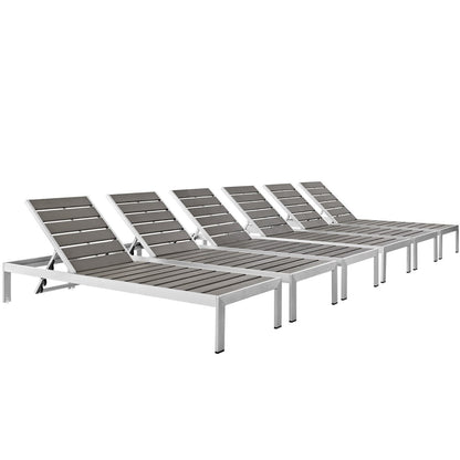 Shore Outdoor Patio Aluminum Chaise Set of 6 in Silver Gray by Modway (2469)