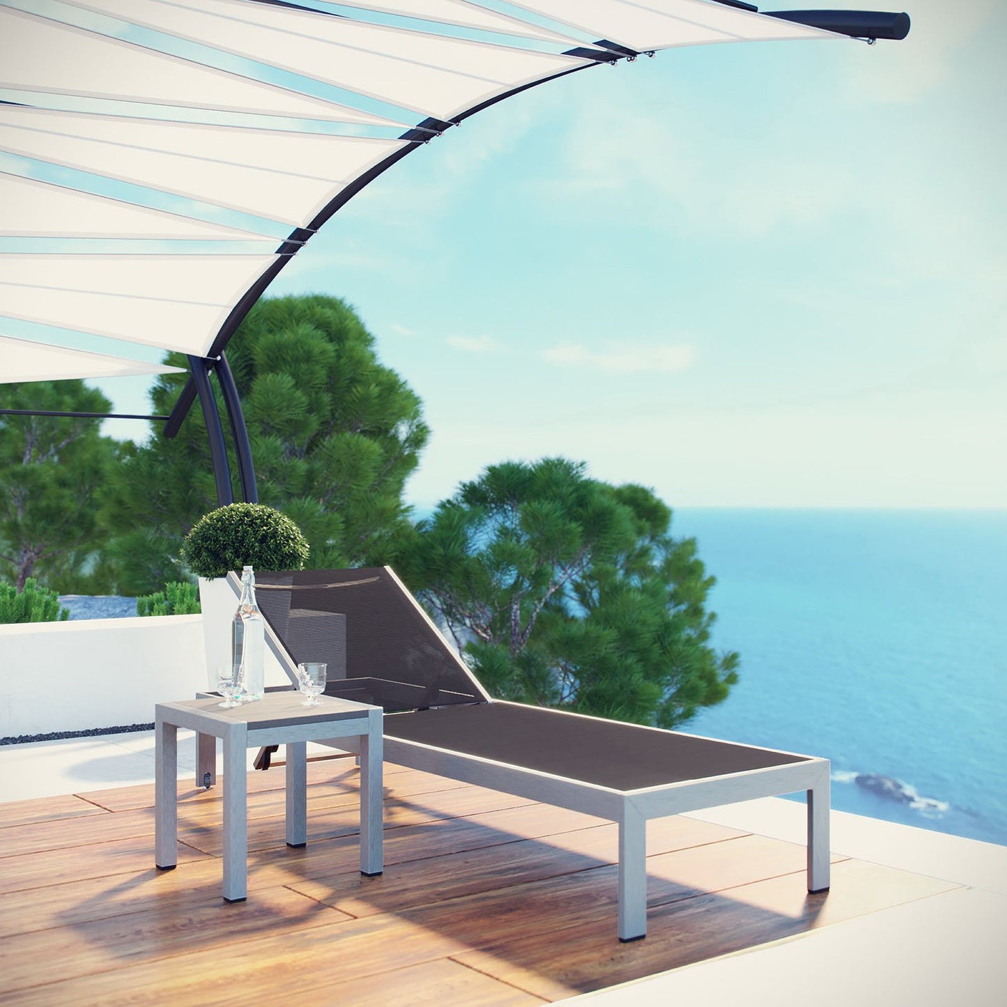 Shore 2 Piece Outdoor Patio Aluminum Set in Silver Black by Modway (2470)