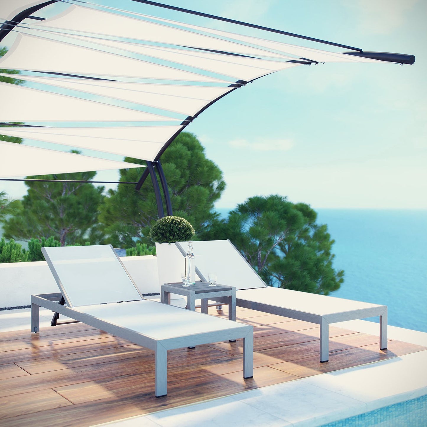 Shore 3 Piece Outdoor Patio Aluminum Set in Silver White by Modway (2471)