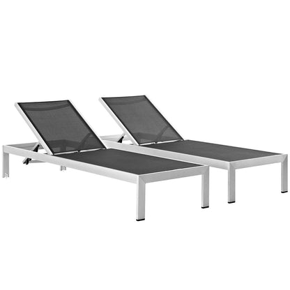 Shore Outdoor Patio Aluminum Chaise Set of 2 in Silver Black by Modway (2472)