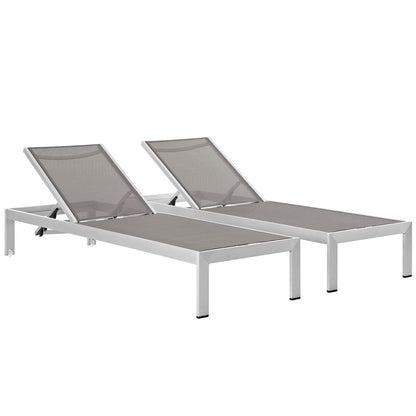 Shore Outdoor Patio Aluminum Chaise Set of 2 in Silver Gray by Modway (2472)