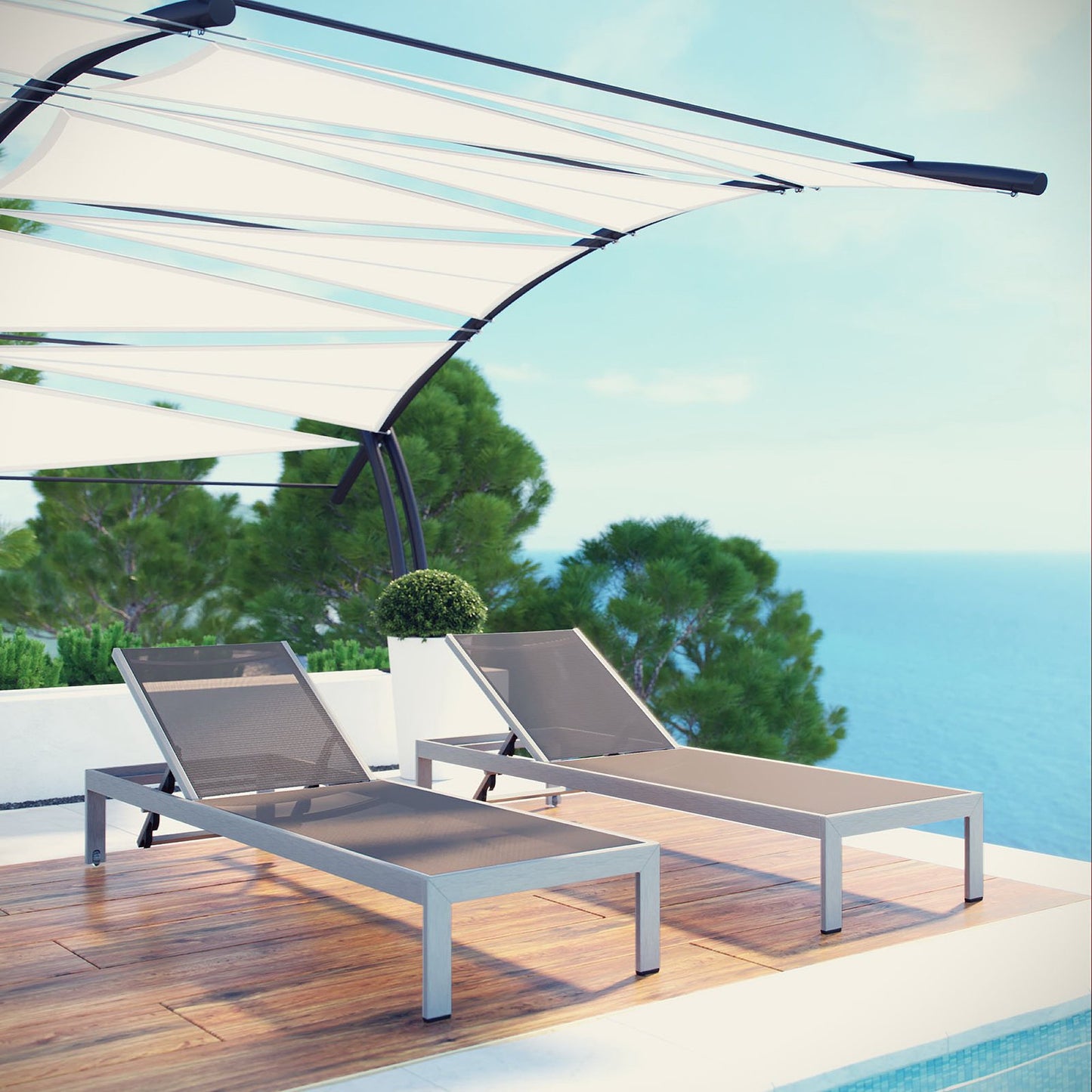 Shore Outdoor Patio Aluminum Chaise Set of 2 in Silver Gray by Modway (2472)