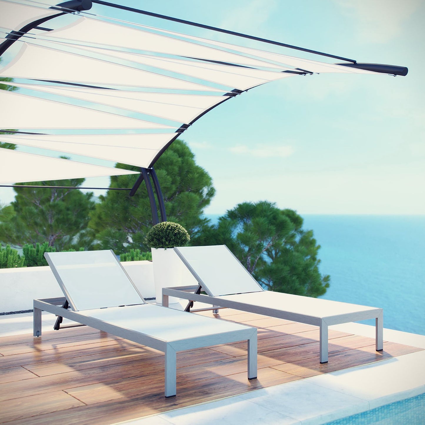 Shore Outdoor Patio Aluminum Chaise Set of 2 in Silver White by Modway (2472)