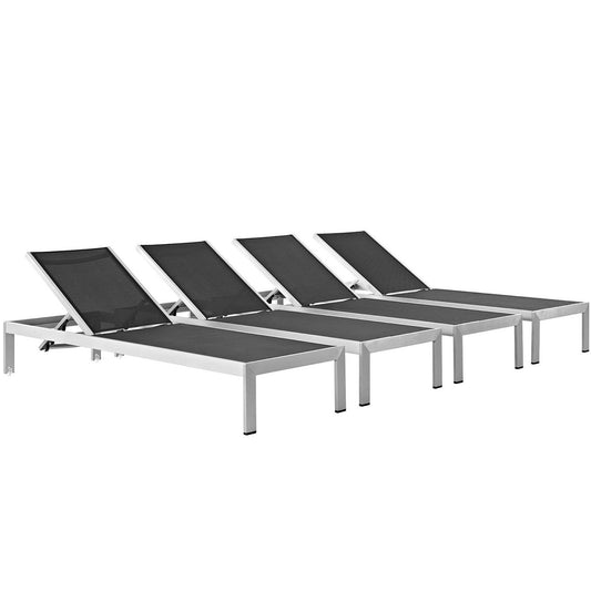 Shore Outdoor Patio Aluminum Chaise Set of 4 in Silver Black by Modway (2473)