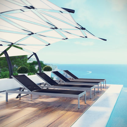 Shore Outdoor Patio Aluminum Chaise Set of 4 in Silver Black by Modway (2473)