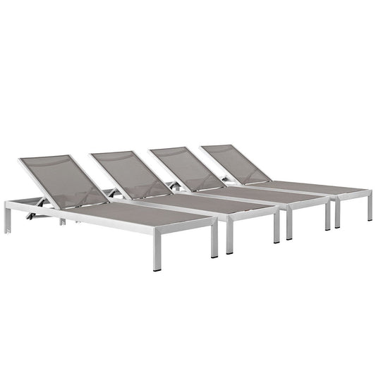 Shore Outdoor Patio Aluminum Chaise Set of 4 in Silver Gray by Modway (2473)