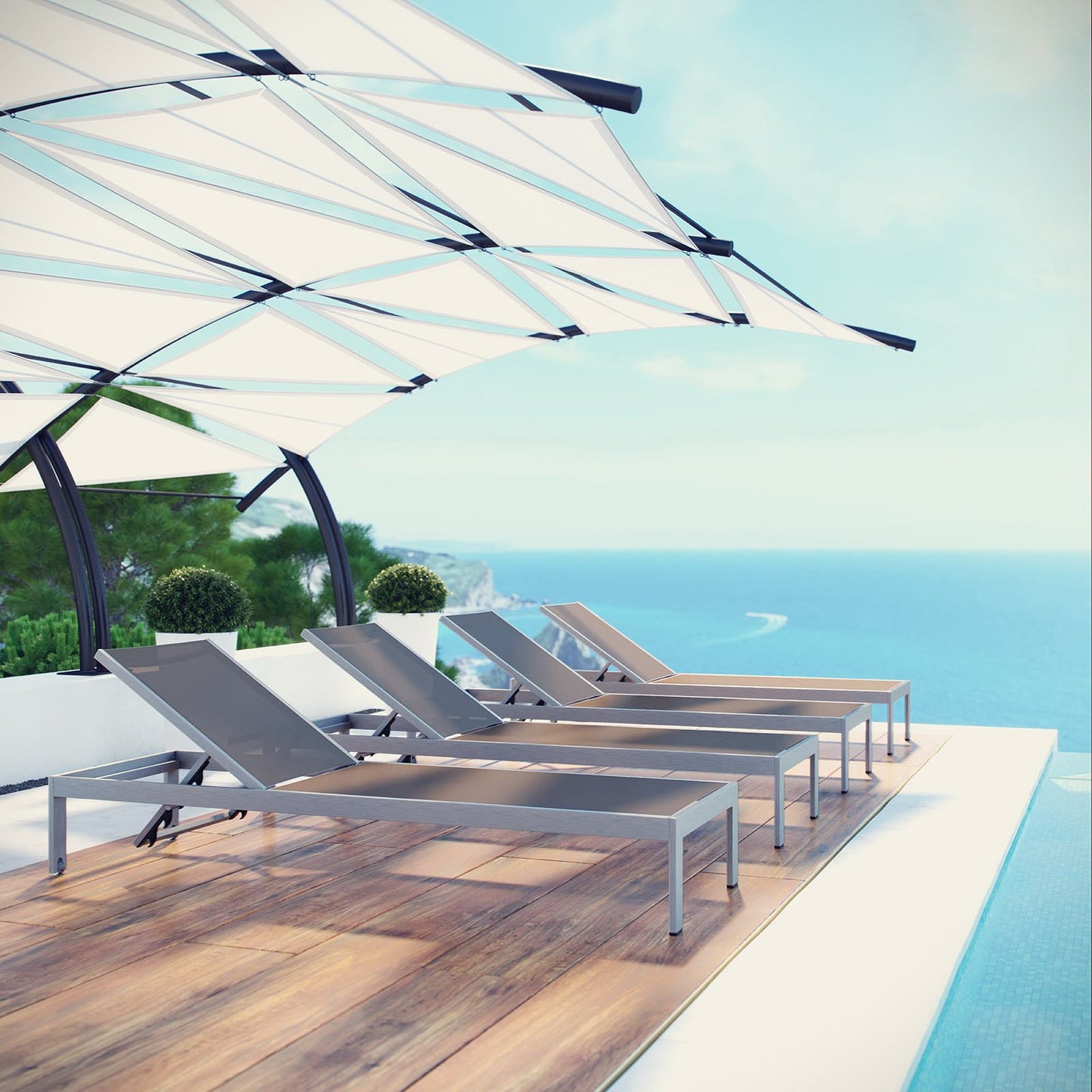 Shore Outdoor Patio Aluminum Chaise Set of 4 in Silver Gray by Modway (2473)