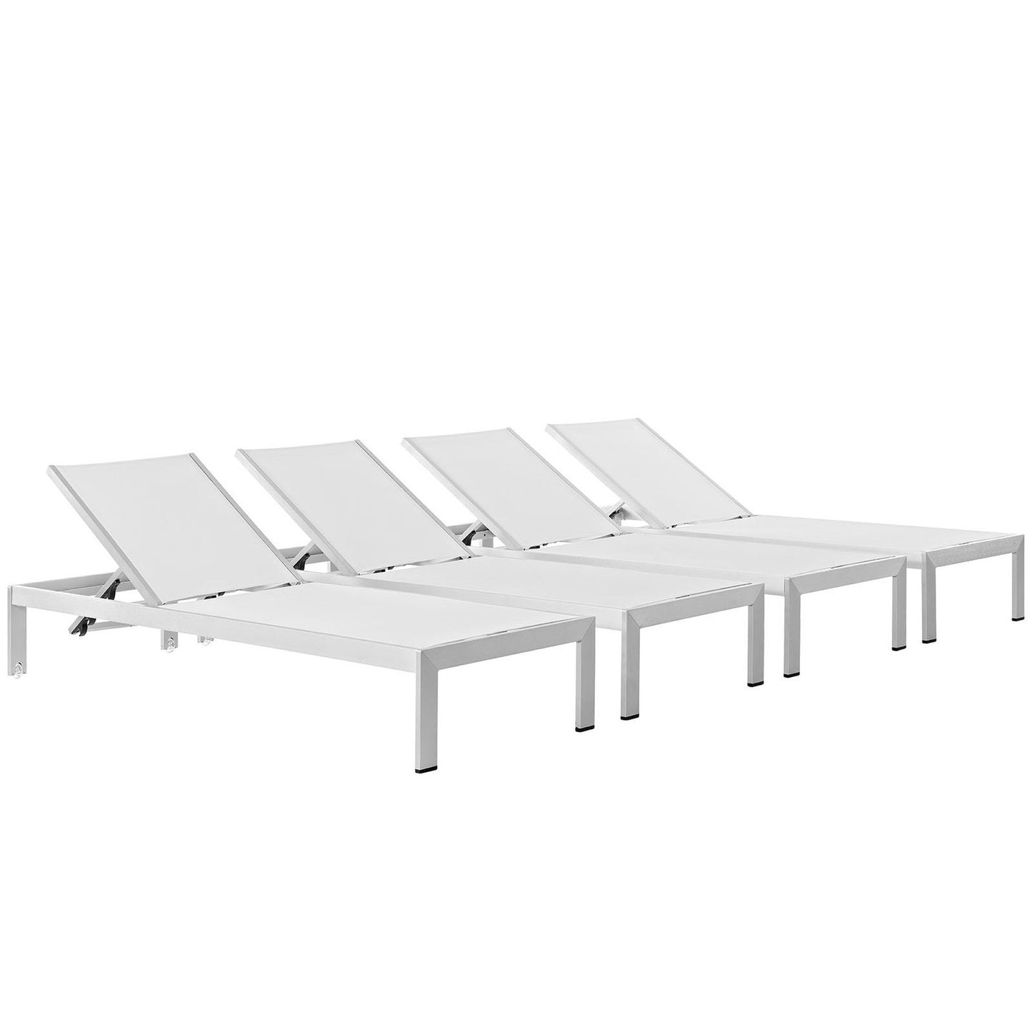 Shore Outdoor Patio Aluminum Chaise Set of 4 in Silver White by Modway (2473)
