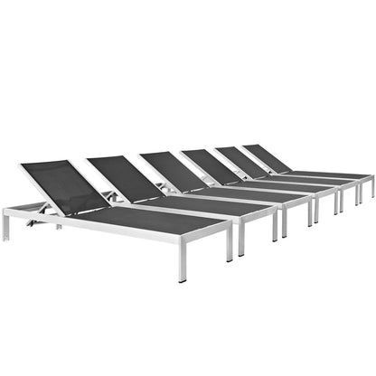 Shore Outdoor Patio Aluminum Chaise Set of 6 in Silver Black by Modway (2474)