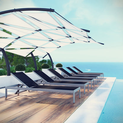 Shore Outdoor Patio Aluminum Chaise Set of 6 in Silver Black by Modway (2474)
