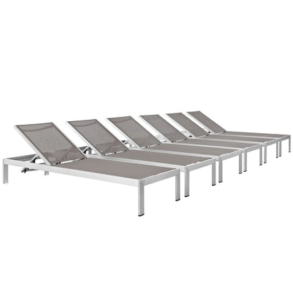 Shore Outdoor Patio Aluminum Chaise Set of 6 in Silver Gray by Modway (2474)