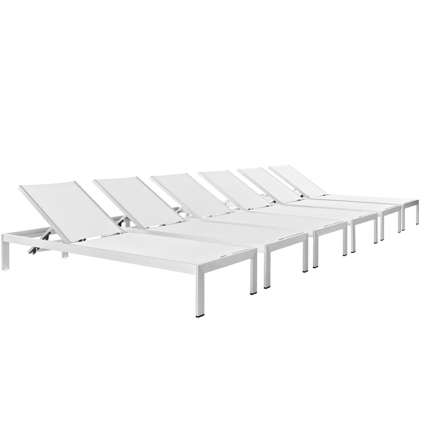 Shore Outdoor Patio Aluminum Chaise Set of 6 in Silver White by Modway (2474)