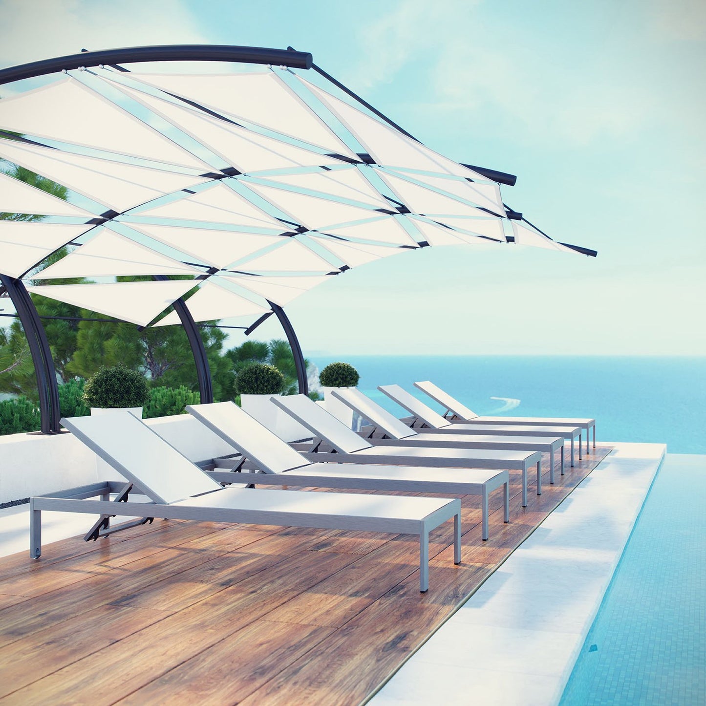 Shore Outdoor Patio Aluminum Chaise Set of 6 in Silver White by Modway (2474)