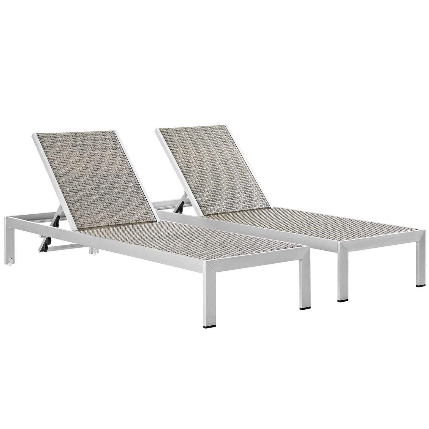 Shore Outdoor Patio Aluminum Chaise Set of 2 in Silver Gray by Modway (2477)