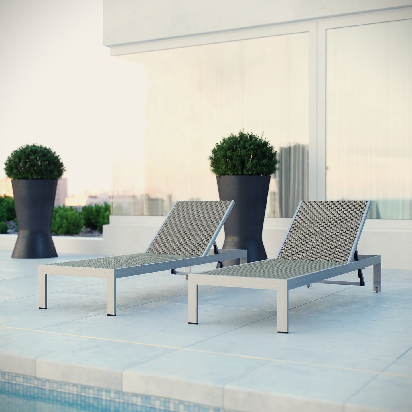 Shore Outdoor Patio Aluminum Chaise Set of 2 in Silver Gray by Modway (2477)