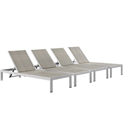 Shore Outdoor Patio Aluminum Chaise Set of 4 in Silver Gray by Modway (2478)