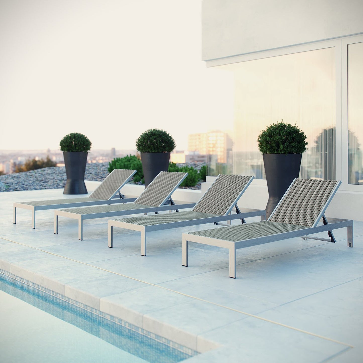 Shore Outdoor Patio Aluminum Chaise Set of 4 in Silver Gray by Modway (2478)
