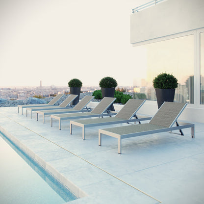 Shore Outdoor Patio Aluminum Chaise Set of 6 in Silver Gray by Modway (2479)