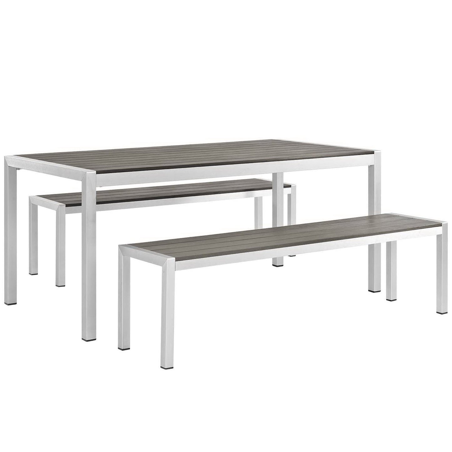 Shore 3 Piece Outdoor Patio Aluminum Dining Set in Silver Gray by Modway (2480)