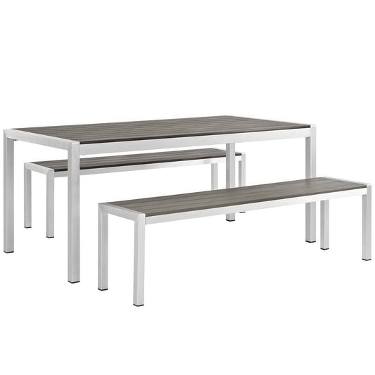 Shore 3 Piece Outdoor Patio Aluminum Dining Set in Silver Gray by Modway (2480)