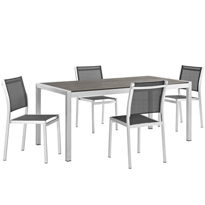 Shore 5 Piece Outdoor Patio Aluminum Dining Set in Silver Black by Modway (2482)