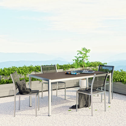 Shore 5 Piece Outdoor Patio Aluminum Dining Set in Silver Black by Modway (2482)