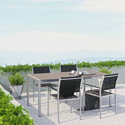 Shore 5 Piece Outdoor Patio Aluminum Dining Set in Silver Black by Modway (2483)