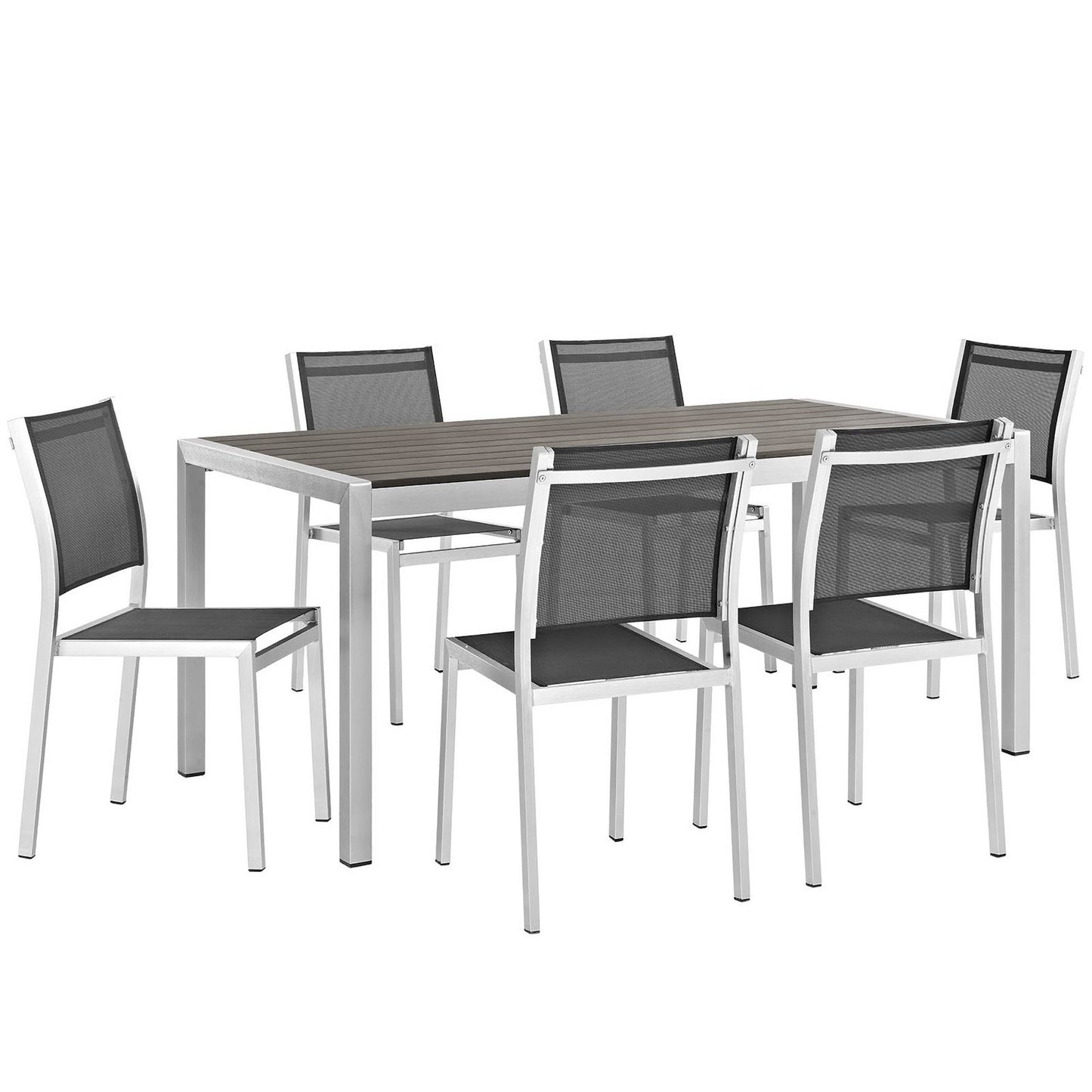 Shore 7 Piece Outdoor Patio Aluminum Dining Set in Silver Black by Modway (2485)